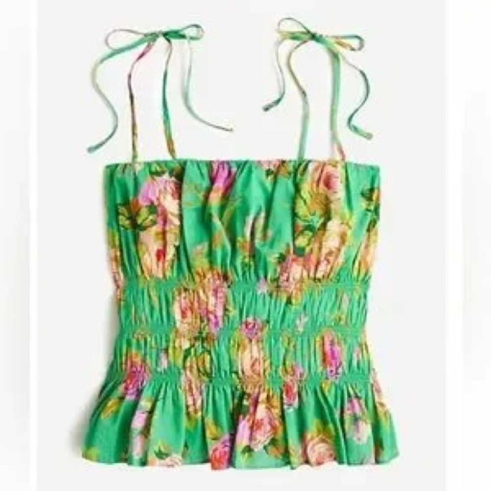 J Crew Romantic Voile Camisole Tank Green Rose Garden (Size Small)